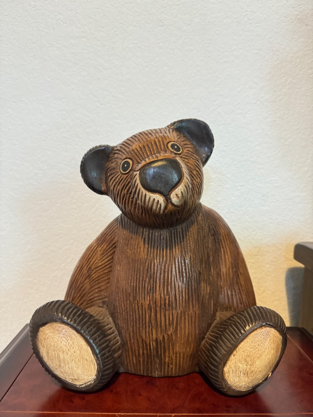 Vintage Large Carved Wood Teddy Bear Statue Folk Art Sculpture 10"x10.5”x6”